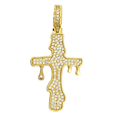 Drip Cross Gold CZ Bling Bling Pendant