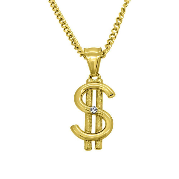 Gold Steel Micro Dollar Sign Pendant  Chain