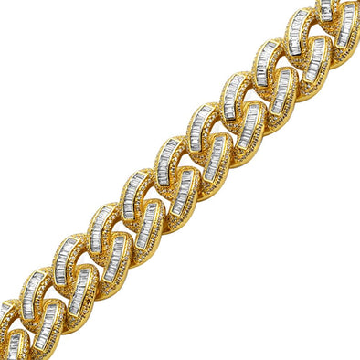 Baguette Lab Made Gold Cuban Bracelet 1400 Stones