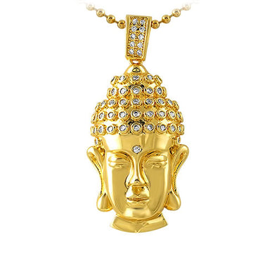 Clean Buddha Head CZ Gold Pendant