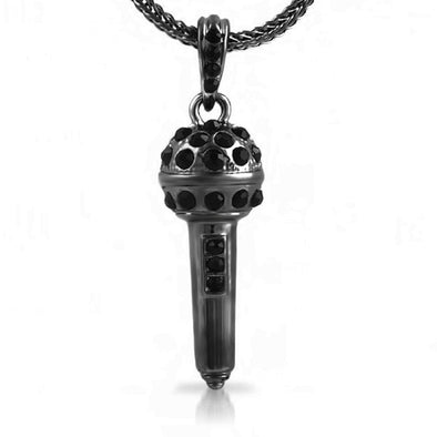 Black Hip Hop Microphone Pendant  Chain Small