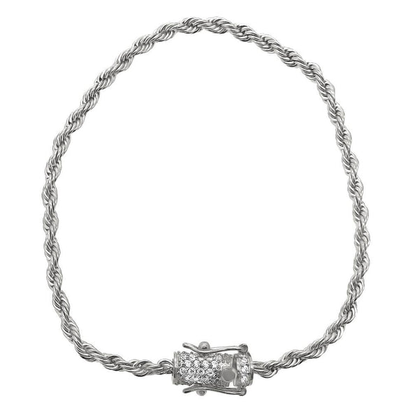 CZ Diamond Lock 3MM Stainless Steel Rope Bracelet