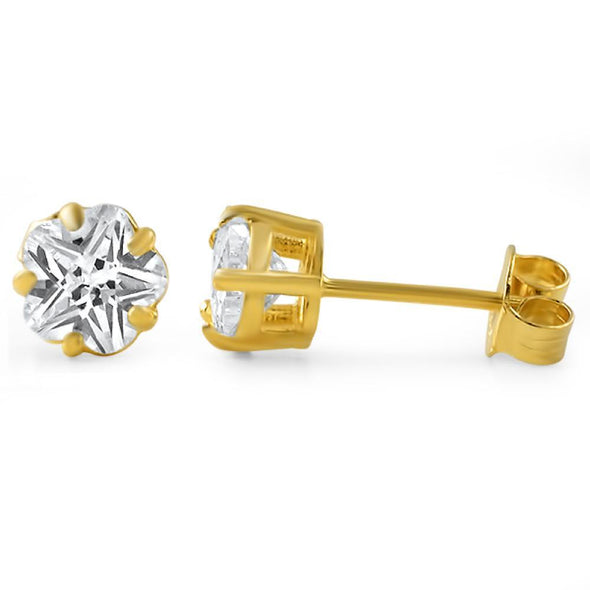 Flower Cut CZ Stud Earrings Gold .925 Silver