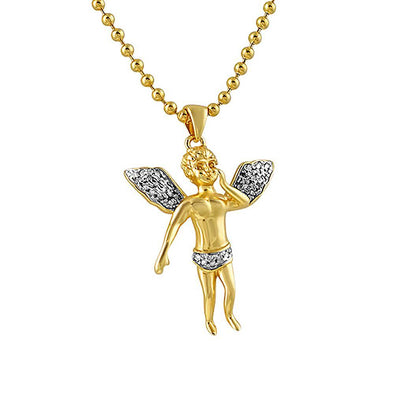 Diamond Micro Cherub Angel Gold .925 Silver Pendant