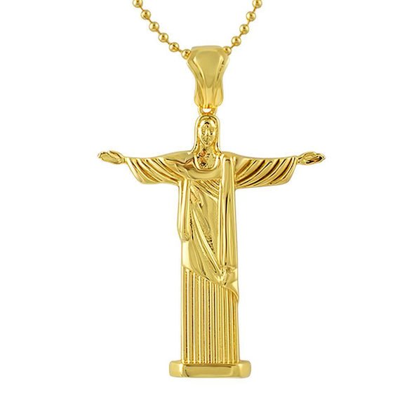 Gold Christ the Redeemer Large CZ Pendant