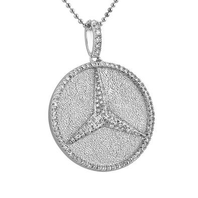 Rhodium Star CZ Round Pendant