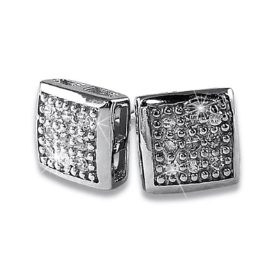 Small Puffed Box CZ Micro Pave Earrings .925 Silver
