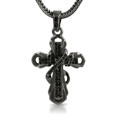 Black Ribbon Cross Pendant  Chain Small
