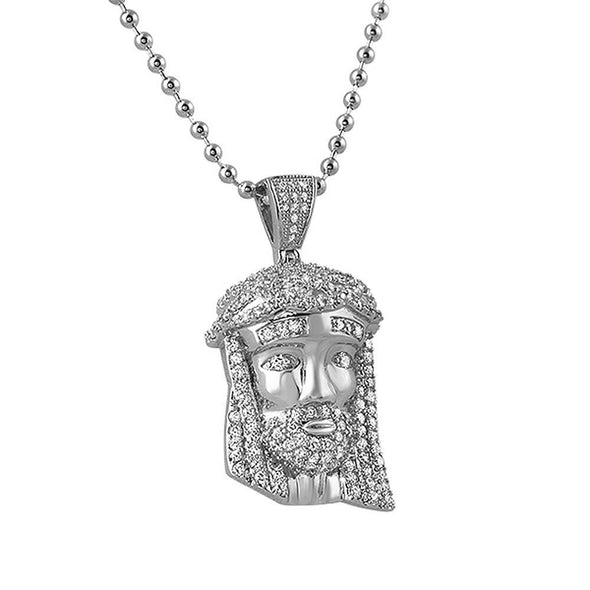 CZ Rhodium Mini Jesus Piece Pendant