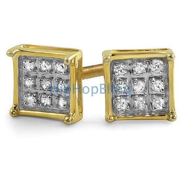 .05ct Real Diamond Box Earrings Gold Vermeil