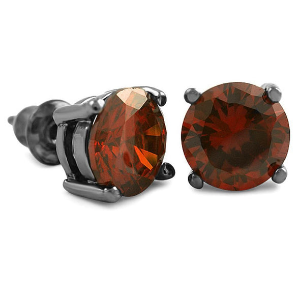Red CZ Diamond Round Stud Earrings Black (DOZEN PAIRS)