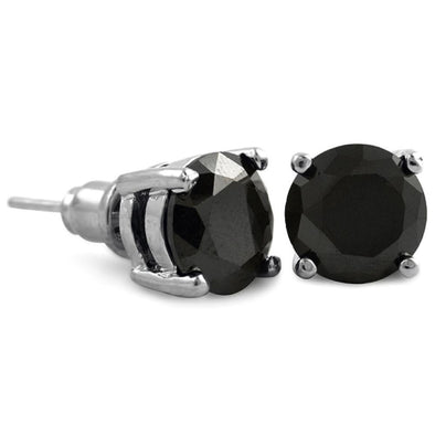 Black CZ Diamond Round Stud Earrings Rhodium (DOZEN PAIRS)