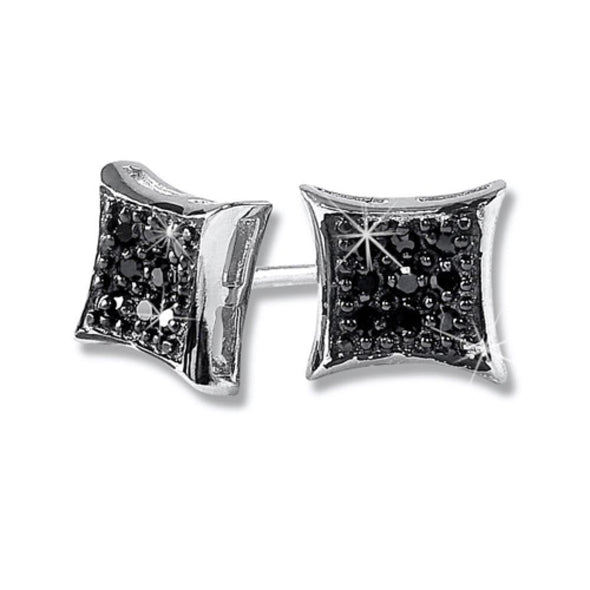 Kite Small Black CZ Micro Pave Earrings .925 Silver