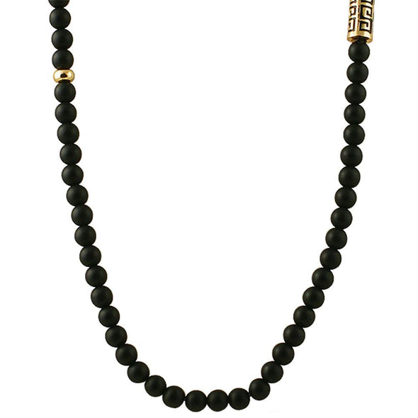 Gold Greek Link Black Beads Chain Necklace