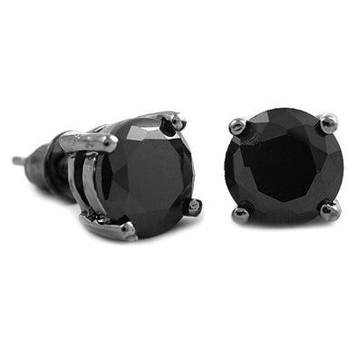 Black CZ Diamond Round Stud Earrings Black (DOZEN PAIRS)