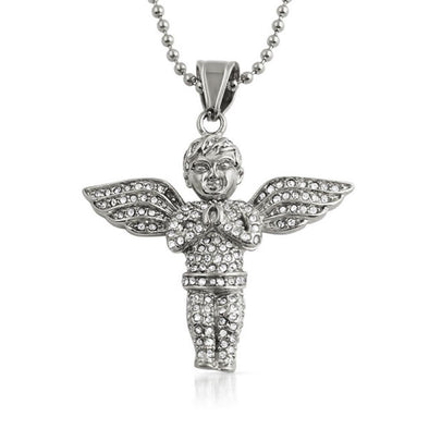 Praying Cherub Angel Pendant Stainless Steel