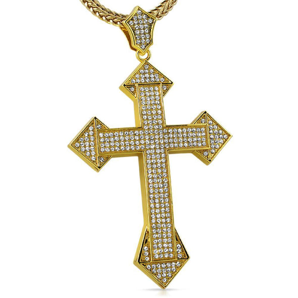 XL Dagger Bling Bling Gold Cross