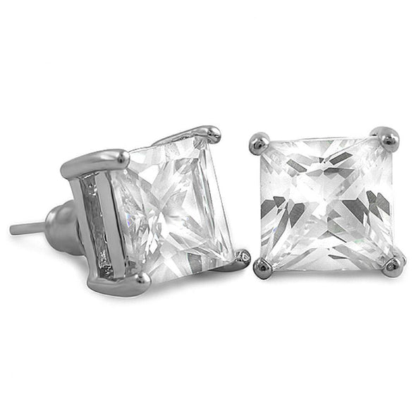 White CZ Diamond Square Stud Earrings Rhodium (DOZEN PAIRS)