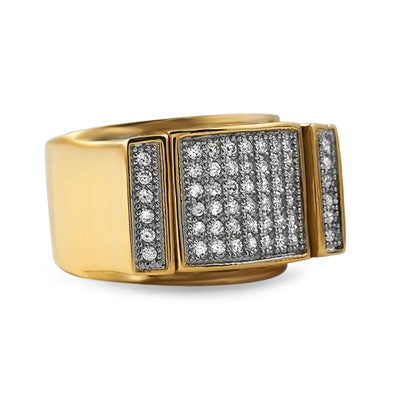 Gold Bling Bling Ring CZ Pave Steel Ring