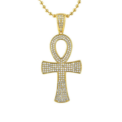 Gold Egyptian Ankh Cross CZ Pendant