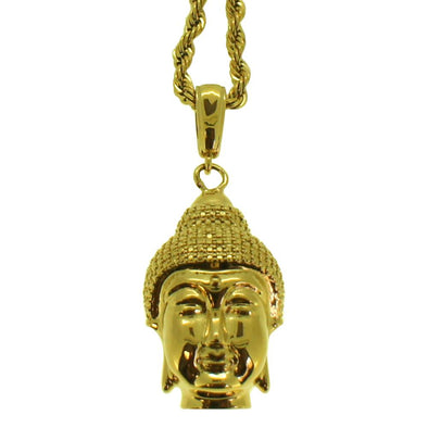 Gold 3D Buddha Head Pendant  Rope Chain