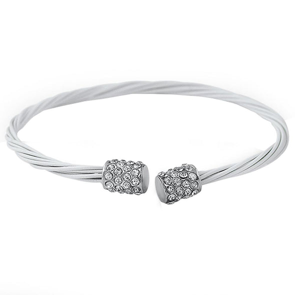 All White Guitar String Style Bracelet Rhodium