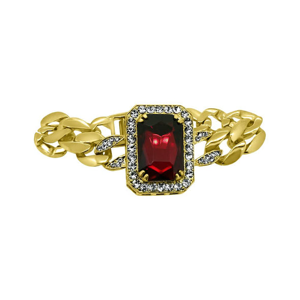 Polished Cuban Link Red Gem Bracelet