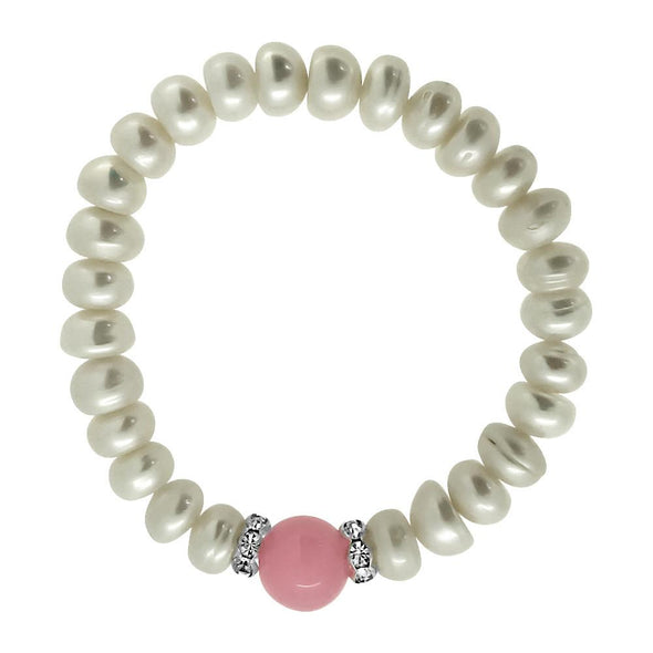 Genuine Pearl Bracelet with Pink Gemstone