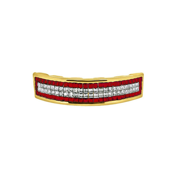 Invisible Setting Red Border Gold Custom Grillz