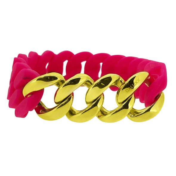 Gold Cuban Hot Pink Rubber Bracelet