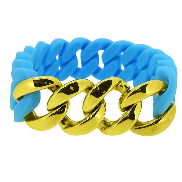 Gold Cuban Sky Blue Rubber Bracelet