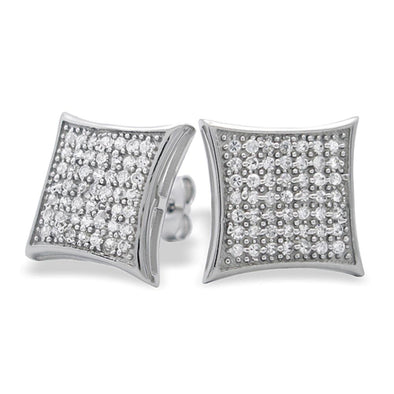 XL Puffed Kite CZ Micro Pave Earrings .925 Silver