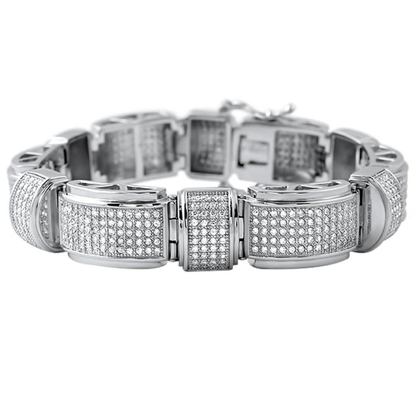 Domed Bar Link CZ Stainless Steel Bracelet