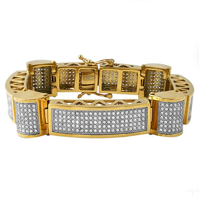 Gold Ice Cylinders CZ Stainless Steel Bracelet