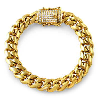 CZ Clasp Miami Cuban Bracelet | 8MM-14MM | White or Yellow Gold