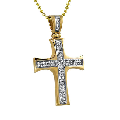 Convex Gold Stainless Steel Mini CZ Cross