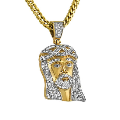 CZ Gold Micro Jesus Piece Classic Pendant Steel