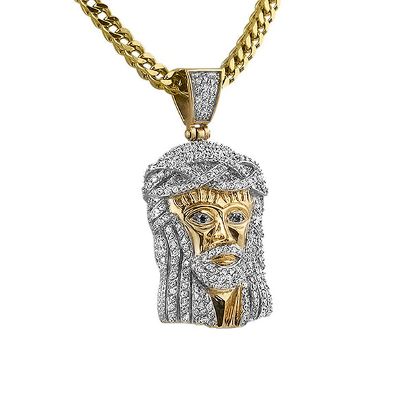 Gold Micro Jesus Pendant Pave CZ Steel Pendant