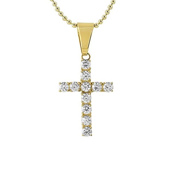 4MM CZ Cross Gold Stainless Steel