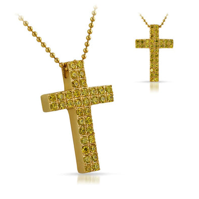 Lemonade Double Canary CZ Diamond Cross 316L