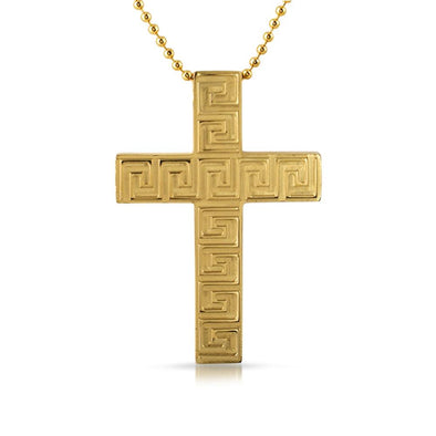 Gold Greek Link Cross Stainless Steel