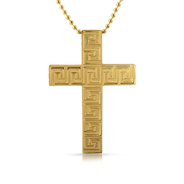 Gold Greek Link Cross Stainless Steel