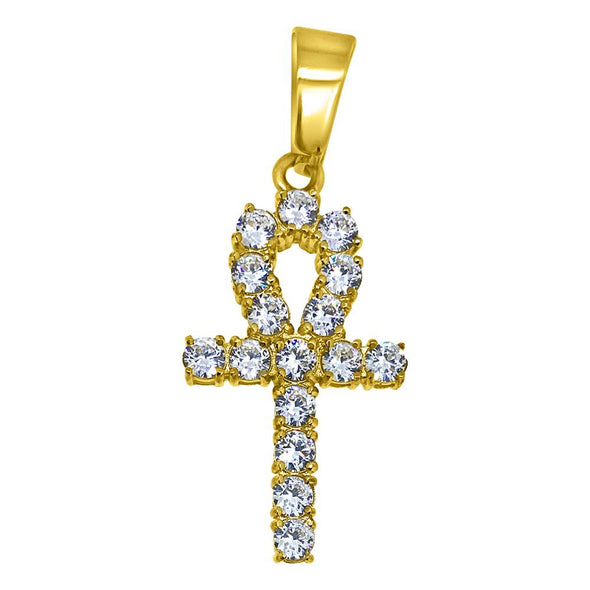 3MM CZ Ankh Cross Gold Stainless Steel