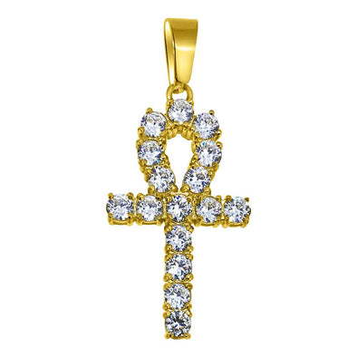 4MM CZ Ankh Cross Gold Stainless Steel