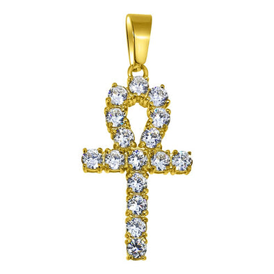 4MM CZ Ankh Cross Gold Stainless Steel