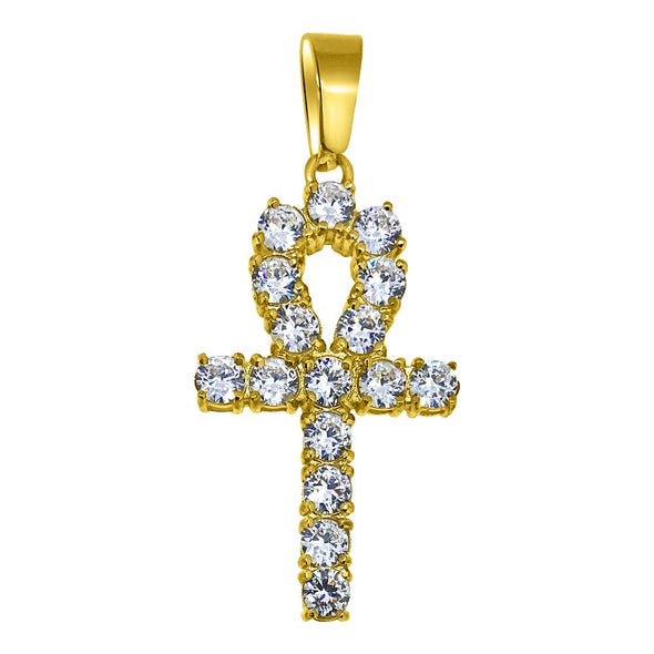 4MM CZ Ankh Cross Gold Stainless Steel