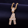 Baguette Letter Initial CZ Hip Hop Pendant + Free Chain