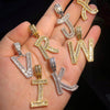 Baguette Letter Initial CZ Hip Hop Pendant + Free Chain