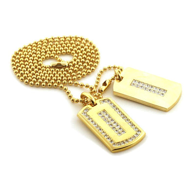 Ice Outline Gold Double Dogtag Set