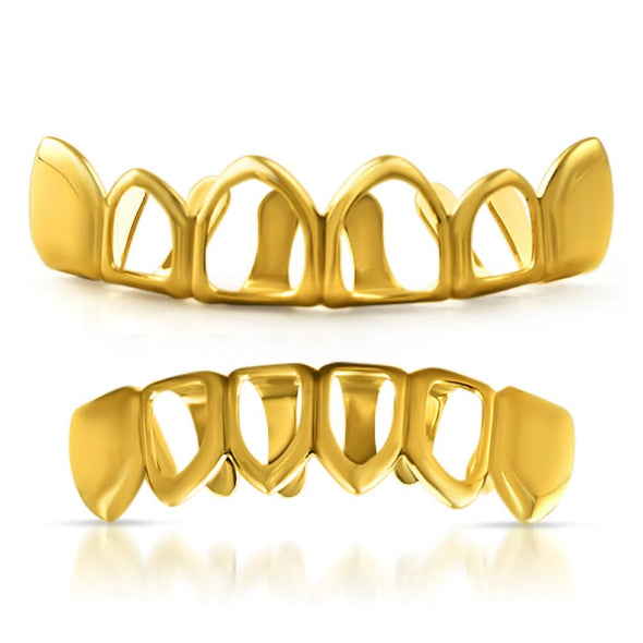 Grillz Set with 4 Open Gold Teeth